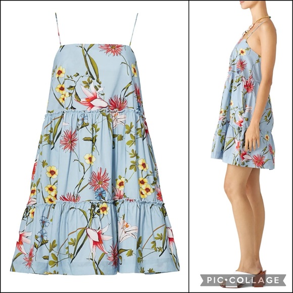 Nicholas Pastel Blue Floral Print Babydoll Mini Dress - Picture 2 of 16